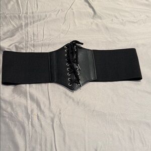 Black Lace-Up Corset Belt